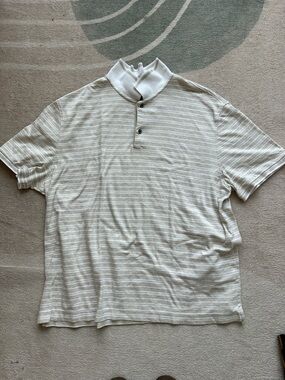 Banana Republic Cream and White Striped Short-Sleeve Polo